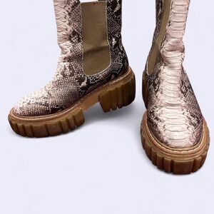 Vince Camuto Chunky Platform Leather Snakeskin Moto Boots - Women's 8